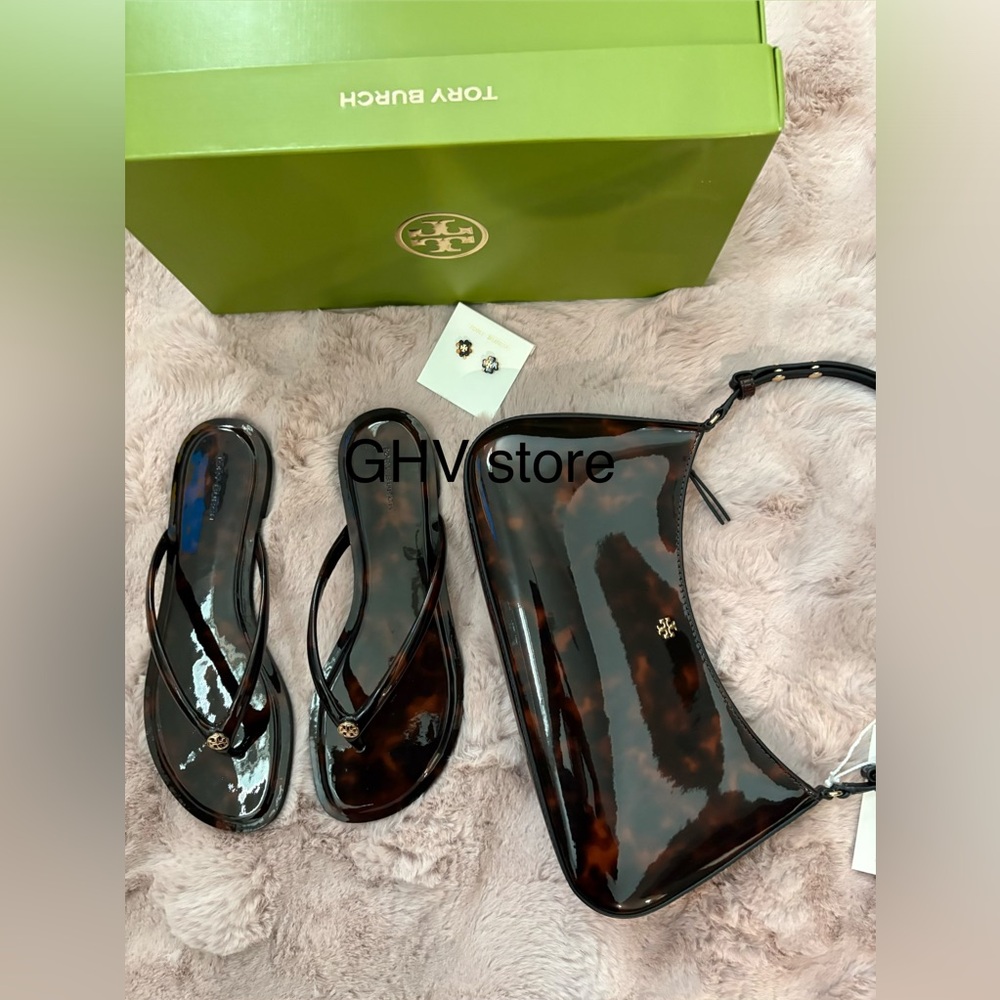 Tory Burch Emerson Brown Tortoise patent  Shoulder Bag - Picture 6 of 8